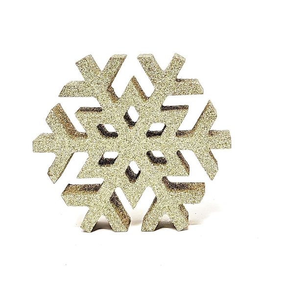Gold Glitter Wooden Snowflakes (Set of 3) - Party Decor - Picture 2 of 5